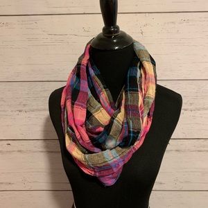 Multicolored plaid infinity scarf